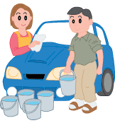 洗車のときは、バケツに水を汲んで